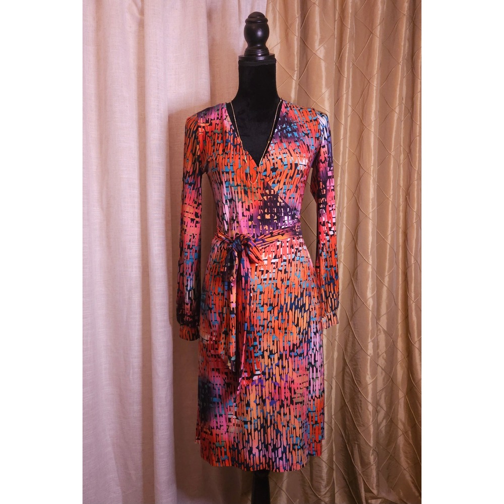 Poet Core Wrap Thru-Waiste Tie Dress Gradient Fragments Coquette Lounge Lady